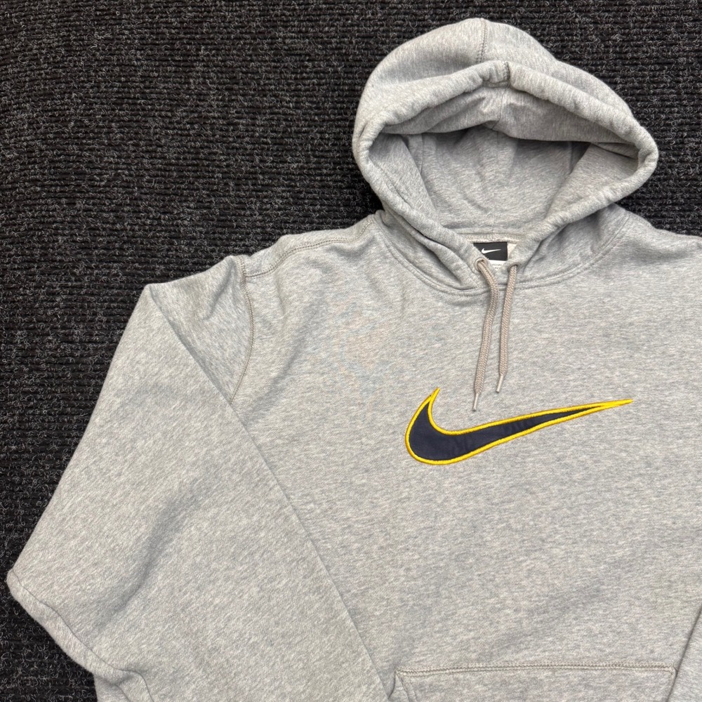 Nike Center Swoosh Hoodie Mens XXL Heather Gray Navy Yellow Embroidered Pullover - Picture 8 of 12